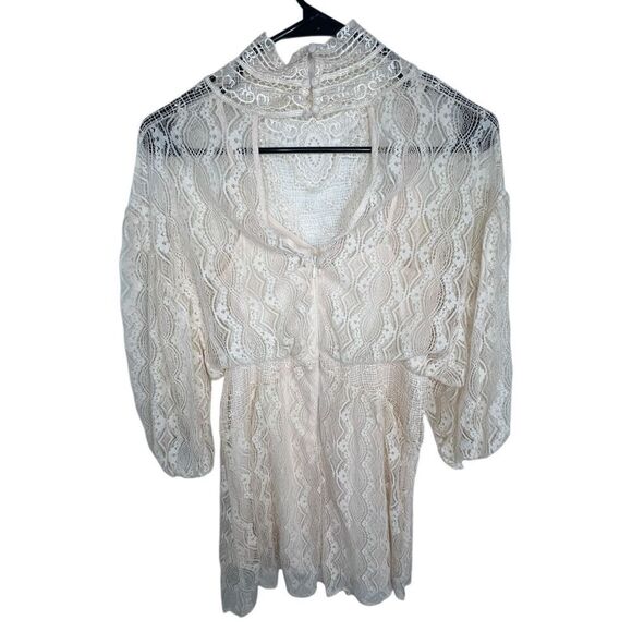 Free People Cream Half Sleeve Lace Mini Dress With Open Back - Picture 5 of 6